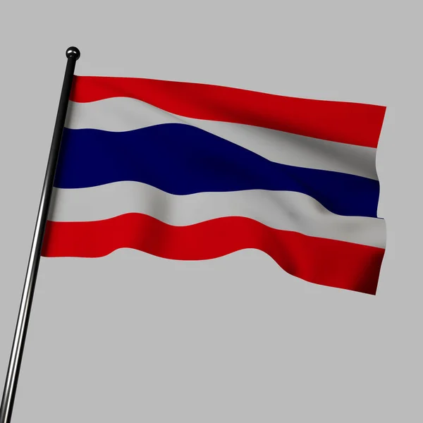 Flaga Tajlandii Macha Wietrze Odizolowana Szaro Posiada Poziome Pasy Czerwieni — Zdjęcie stockowe