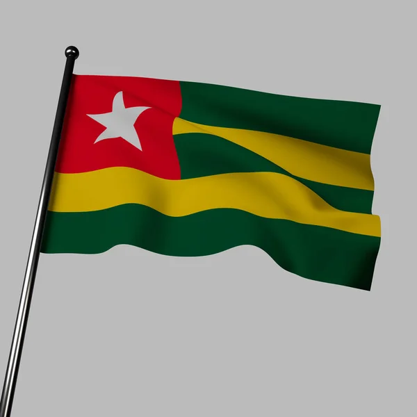 Rüzgarda Dalgalanan Boyutlu Togo Bayrağı Gri Renkte Izole Edilmiş Bayrağın — Stok fotoğraf