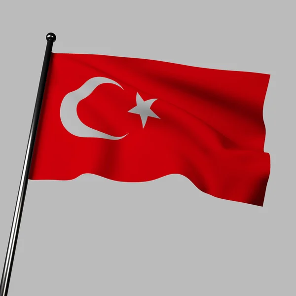 Flag Turkey Proudly Waves Gray Background Features Red Field White — Stock Photo, Image