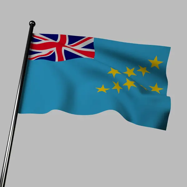 Vlajka Tuvalu Ladně Vlaje Větru Tomto Obrázku Šedém Pozadí Něm — Stock fotografie