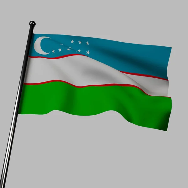 그림에서 우즈베키스탄의 바람에 나부끼는 모습을 수있습니다 수평으로 파란색 초록색 줄무늬가 — 스톡 사진
