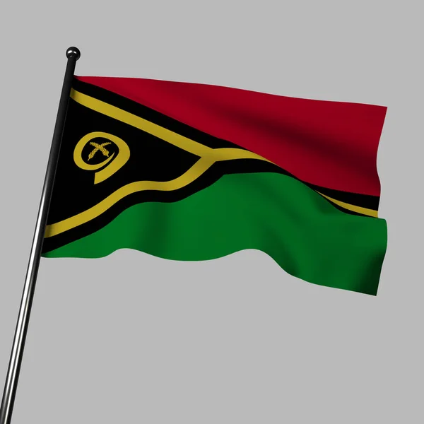 바누아투의 깃발은 바탕에 차원으로 위엄있게 휘날리고 빨간색 검은색의 있으며 중앙에 — 스톡 사진