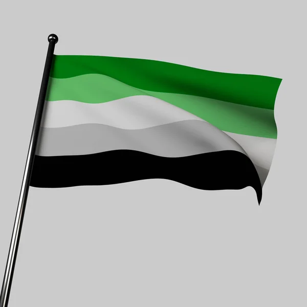 3D芬芳的旗帜在风中飘扬 它象征着浪漫吸引的缺失或独特的经历 五道条纹 深绿色 浅绿色 灰色和黑色 — 图库照片