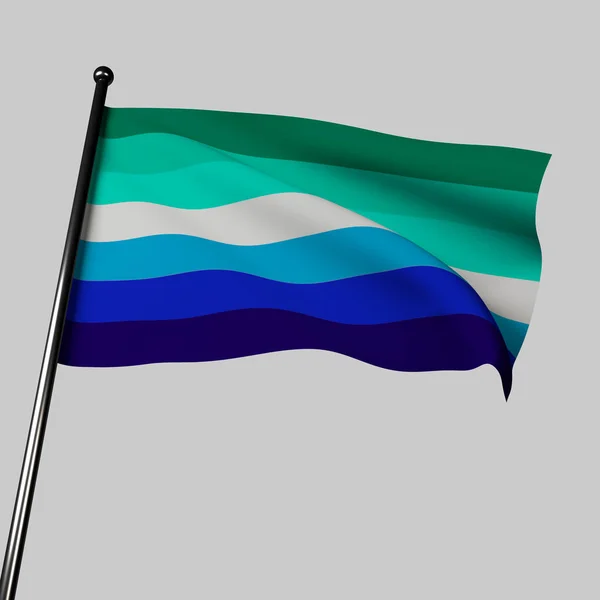 男子自豪地高举国旗 代表男女同性恋 双性恋 变性者和两性人群体 并庆祝同性恋男子的身份 三维渲染布面旗帜 骄傲月活动和促进容忍与自由的概念 — 图库照片