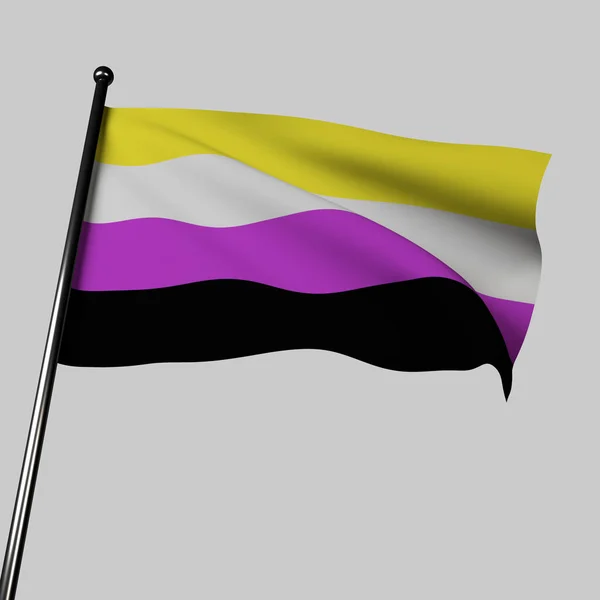3D Non-Binary flag waves in the wind. It represents individuals outside the traditional gender binary. Symbolizing inclusivity and diversity, it stands for LGBTQ rights.