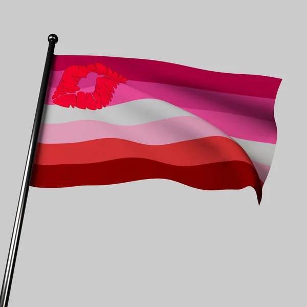 唇膏女同性恋骄傲旗优雅地挥动 象征着女性形象的女同性恋者的赋权和可见性 代表自由 行动主义和社区 3D插图 — 图库照片
