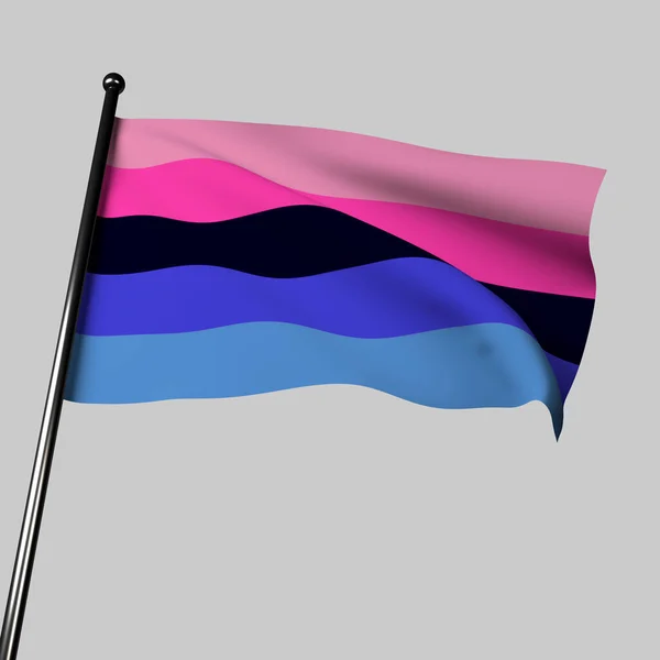 3D illustration of the Omnisexual Pride cloth Flag  blowing in the wind. Symbol of attraction to all genders. It represents inclusivity and diversity, standing for LGBTQ rights.