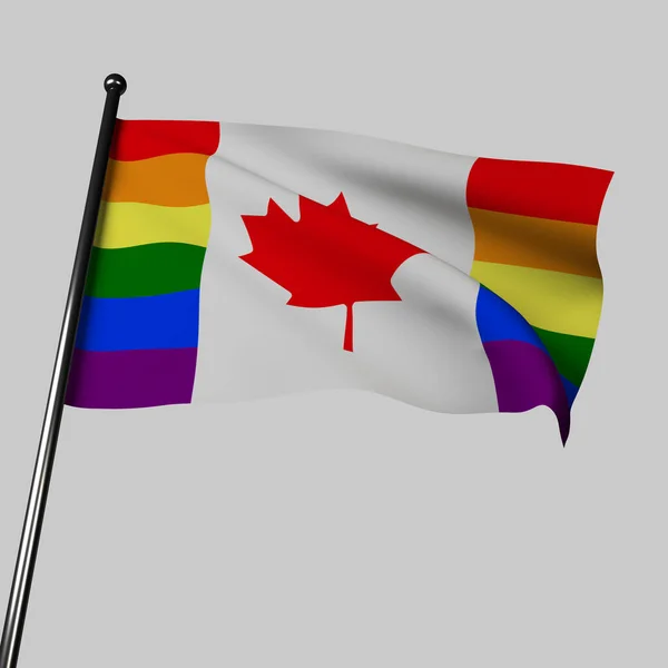 Orgulho Arco Íris Canadá Agita Vento Renderização Pano Ele Mostra — Fotografia de Stock