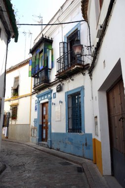 Cordoba İspanya 'sının tarihindeki ahşap kapılı güzel dış görünüş.