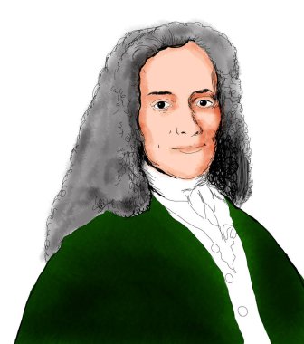 Fransız filozof Voltaire 'in gerçekçi siyah beyaz çizimi