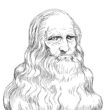 Ressam ve mucit Leonardo Da Vinci 'nin gerçekçi çizimi