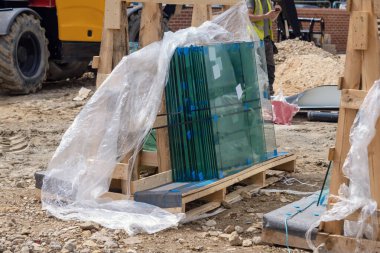 Glass for windows delivered to construction site