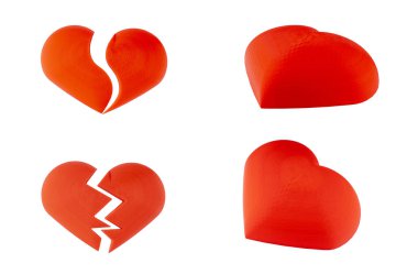 Beyaz arkaplanda yin-yang şeklinde izole edilmiş kırmızı kalp.