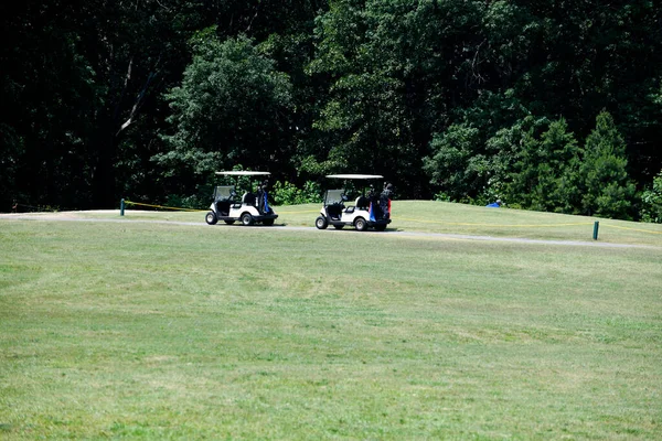 高尔夫球场的高尔夫球车绿化背景美国佐治亚州 — 图库照片