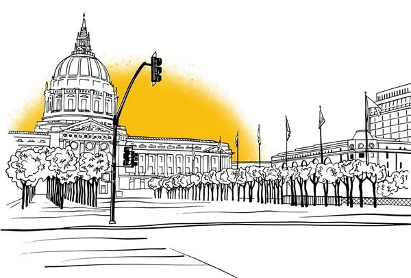 Belle Place San Francisco Illustration Numérique Esquisse Urbaine Dessinée Main — Image vectorielle
