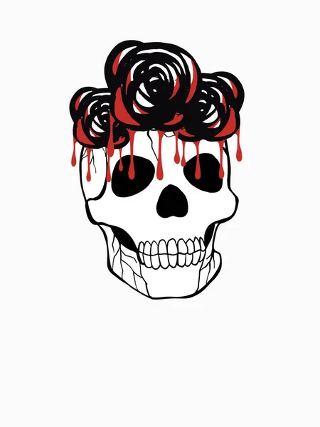 Halloween Skull Krvavými Růžemi Jako Designový Prvek Ručně Kreslená Digitální — Stockový vektor