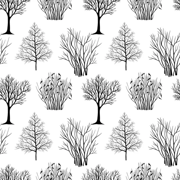 Kış ağaçları ve çalılar. Kusursuz desen. El çizimi sanat eseri. Doğa arkaplanı.