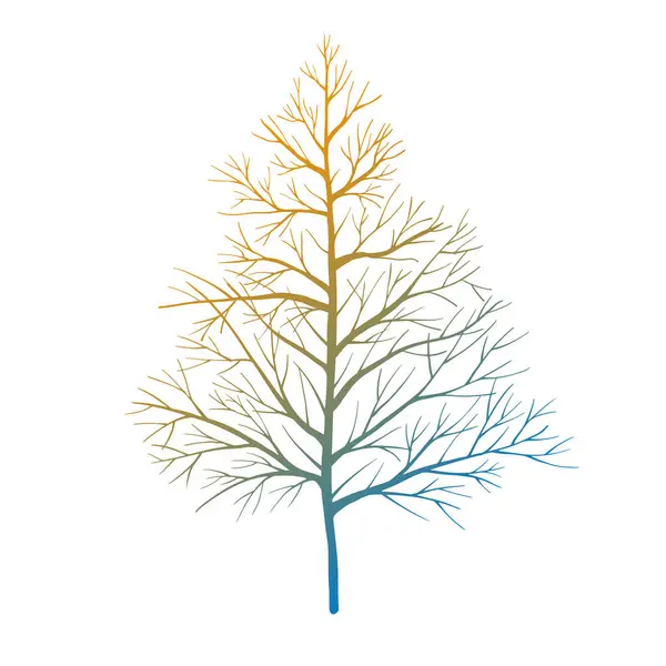 Zimowe Drzewo Bez Liści Ręcznie Rysowany Kolorowy Szkic Sztuka Linii — Wektor stockowy