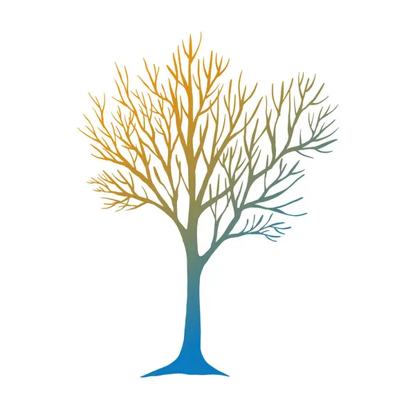 Zimowe Drzewo Bez Liści Ręcznie Rysowany Kolorowy Szkic Sztuka Linii — Wektor stockowy