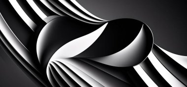 dark metallic, gray, silver and white lines, black background, abstract wavy pattern. 3d rendering