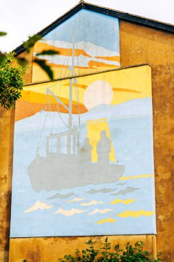 Morecambe 'deki kafenin duvarında duvar resmi var. Cennetin kuzeyindeki merkezin evi.