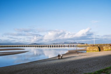 Arnside Cumbria UK 'deki Morecambe Körfezi' nden geçen Viyadük Demiryolu.