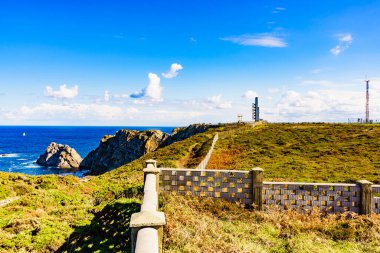 Sea coast landscape with fog horns. Cabo Penas in north Spain, Bay of Biscay. Seascape of Atlantic ocean and Asturias coastline.