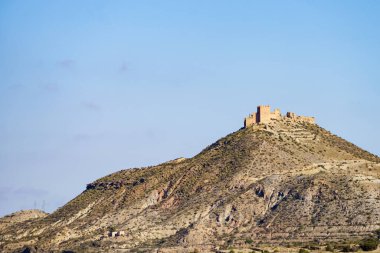 Nazari castle Arabic Fortress on top of hill, Tabernas desert, Almeria province in Andalusia, Spain.