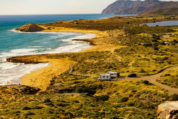 Sea Coast View Camper Car Camping Beach Spain Murcia Region — Stock Photo, Image