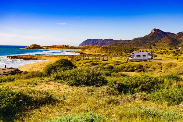 Blick Auf Die Küste Mit Wohnmobil Camping Strand Spanien Region — Stockfoto