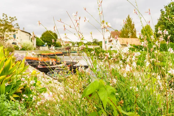 Маленьке Містечко Кулон Франції Вид Річку Човнами — стокове фото