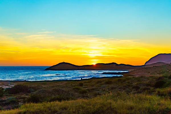 Puesta Sol Sobre Mar Paisaje Nocturno Junto Mar Playa Calblanque —  Fotos de Stock