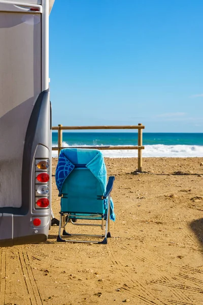 Caravan Chair Mediterranean Coast Spain Wild Camping Beach Holidays Traveling — Foto de Stock