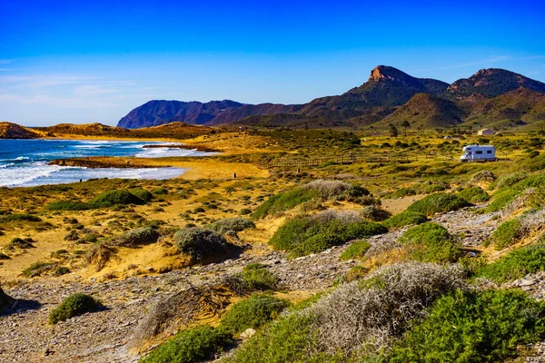 Blick Auf Die Küste Mit Wohnmobil Camping Strand Spanien Region — Stockfoto