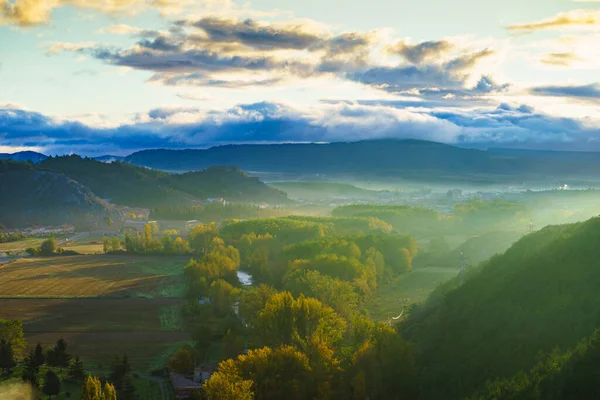 Morning View Fog Valley Aguilar Campoo Province Palencia Castile Leon — Fotografia de Stock