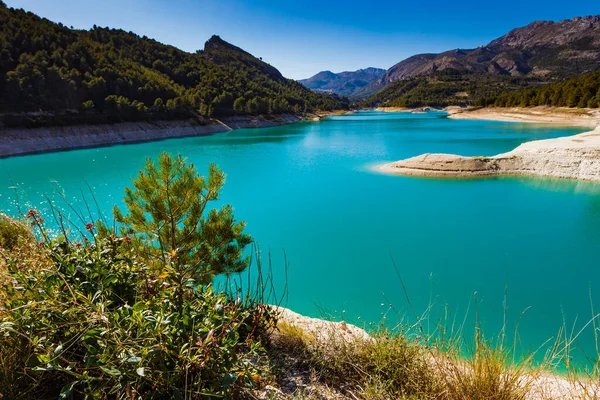 stock image View on Guadalest water reservoir with turquoise water in Alicante province Spain