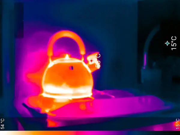 Thermal Image Photo Kettle Gas Stove Color Scale Stock Image