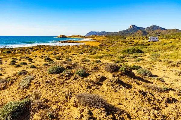 Vista Costa Del Mar Con Autocaravana Coche Camping Playa España Imagen De Stock