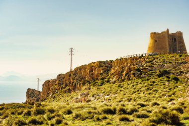 Mesa Roldan watchtower, Cabo de Gata Nijar Natural Park in Almeria province, Andalusia Spain. Tourist attraction, interesting places. clipart