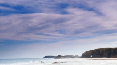 Playa las catedrales, Ribadeo 'daki Katedrais Plajı, Lugo, Galiçya. Kuzey İspanya 'daki Cantabric deniz manzarası.