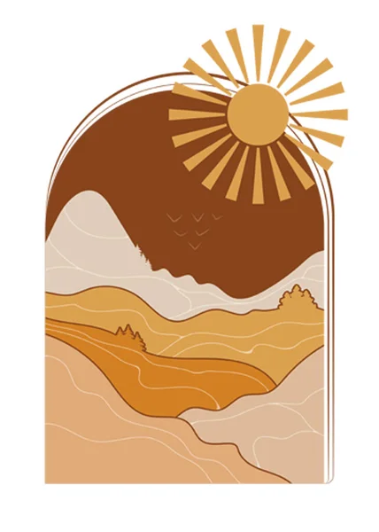 Boho Dağı Güneş Duvarı Sanat Özeti Modern Dekorasyonu Boho Posteri — Stok Vektör