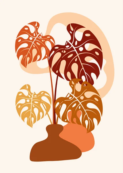 Boho Leaf Monstera Floral Branch Vase Wall Art Abstract Decor Ilustrações De Bancos De Imagens Sem Royalties