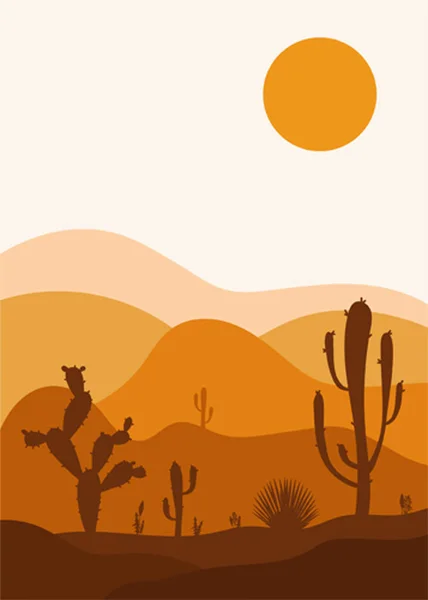 Boho Desert Cactus Sun Wall Art Astratto Arredamento Moderno Boho Vettoriale Stock