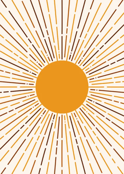 Boho Sunburst Llüstrasyon Minimalist Güneş Doğumu Sanat Günbatımı Telifsiz Stok Vektörler