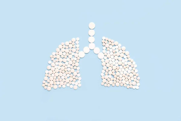 Kék Hátterű Tablettákból Készült Tüdő Légzőrendszer Diagnózis Kezelés Tuberkulózis Világnapja — Stock Fotó