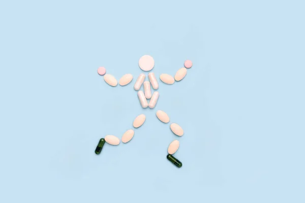 Gesunder Glücklicher Mann Aus Pillen Das Konzept Eines Zeitnahen Gesundheitschecks — Stockfoto