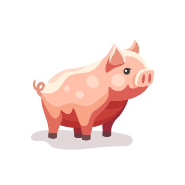 Cute pig vector flat illustration isolated on white background. Colorful farm animal piggy cartoon character