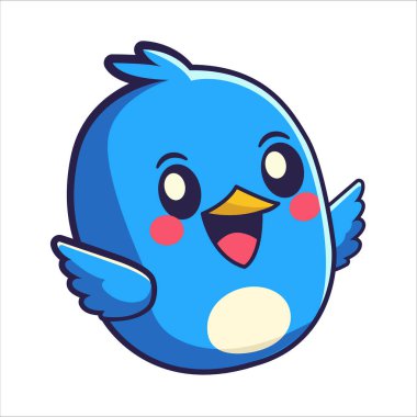 Cute blue bird illustration, Birdy cartoon character design. Minimalistic and childish with a bird silhouette.Vector happy bird character