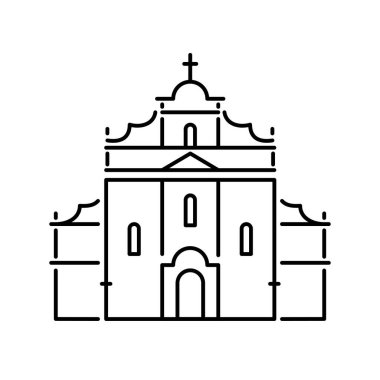 Katolik tapınağı ikonu. Beyaz arkaplanda vektör çizgisi simgesi