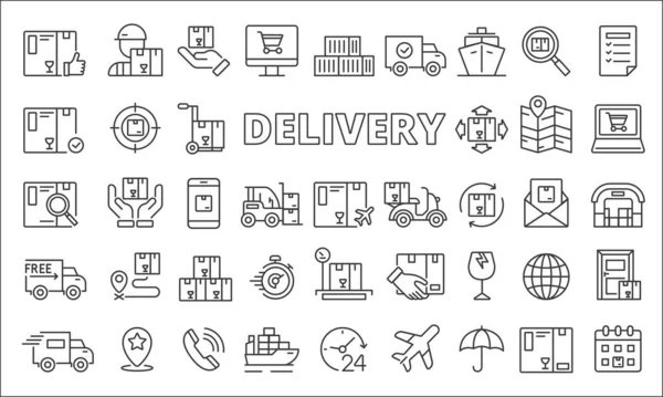 Conjunto Iconos Del Sistema Logístico Delivery Diseño Línea Entrega Logística — Archivo Imágenes Vectoriales